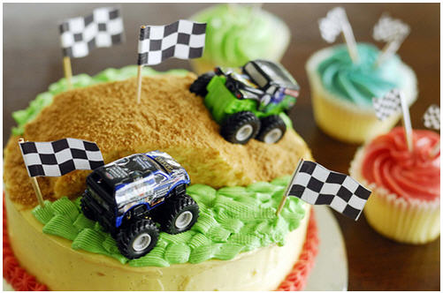 Monster truck race cake