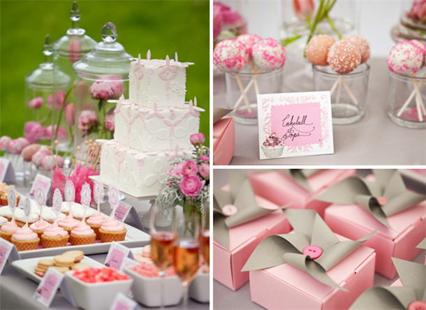Pink and white dessert table