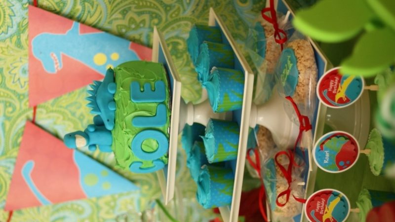 Dinosaur birthday party cake tier angle2
