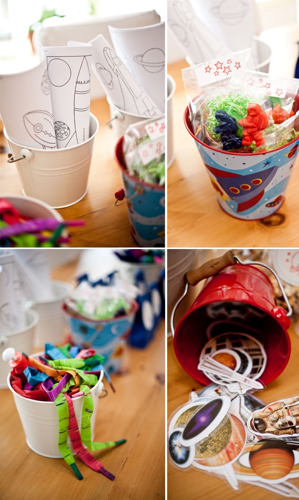 Space birthday party activity buckets