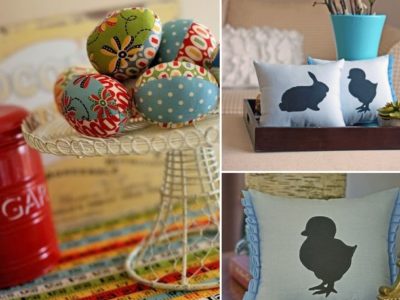 Fabric easter eggs and easter bunny pillow