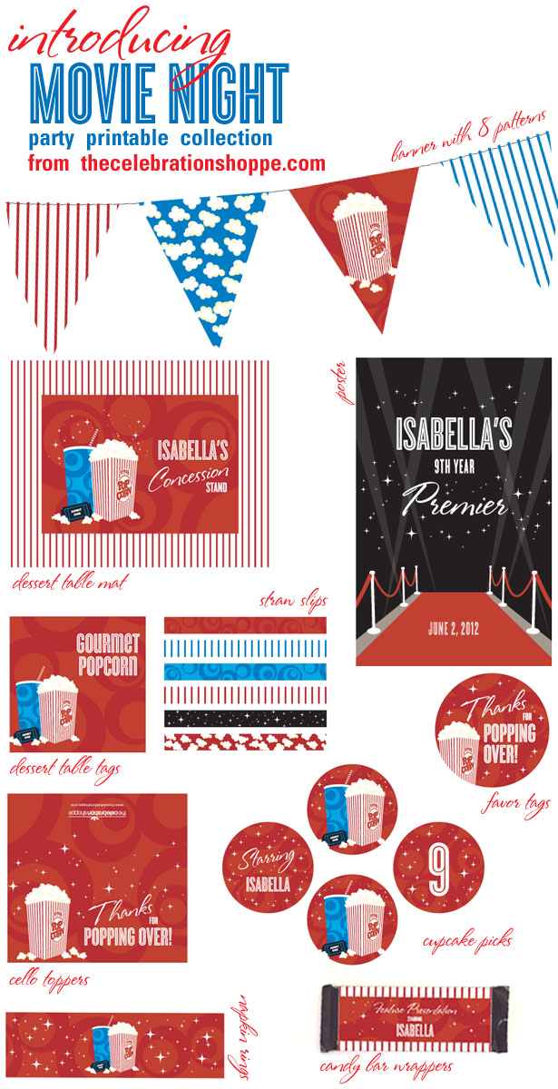 The celebration shoppe movie party printable supplies