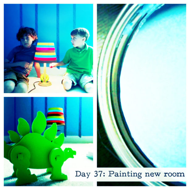 Day 37 painting stripes in the boys new room