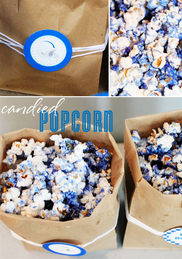 Colored candied popcorn