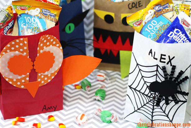 Monster, owl, spider web & cat paper Trick-or-Treat bags | Kim Byers