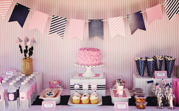 Pink and navy nautical party
