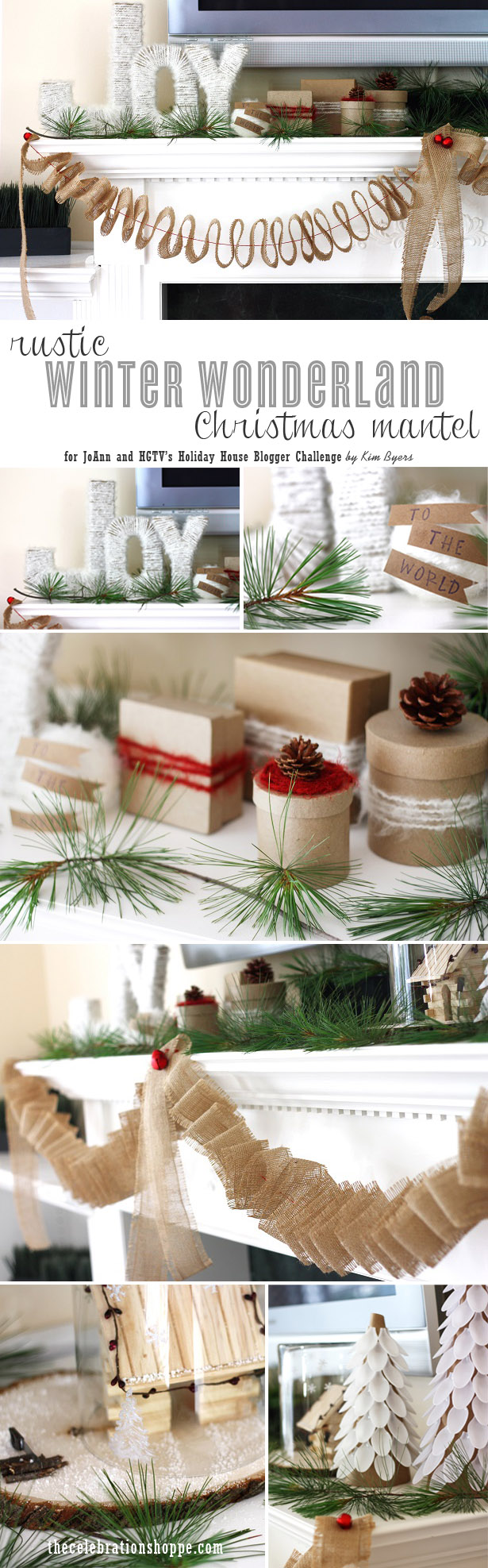 Rustic Winter Wonderland Christmas Mantel for HGTV Holiday Home | Created by Kim Byers of TheCelebrationShoppe.com