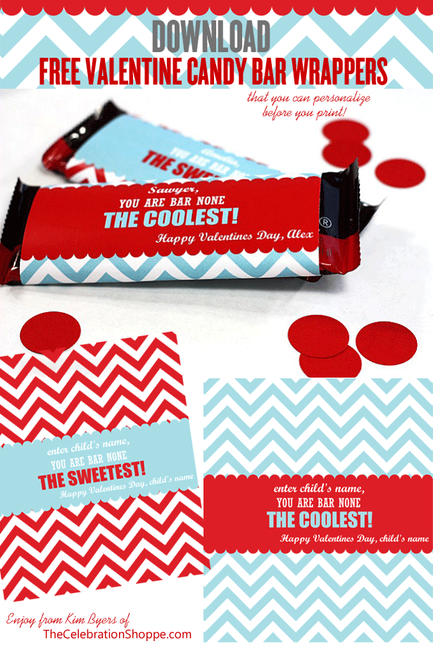 FREE Valentine Candy Bar Wrappers | Enjoy from Kim Byers of TheCelebrationShoppe.com