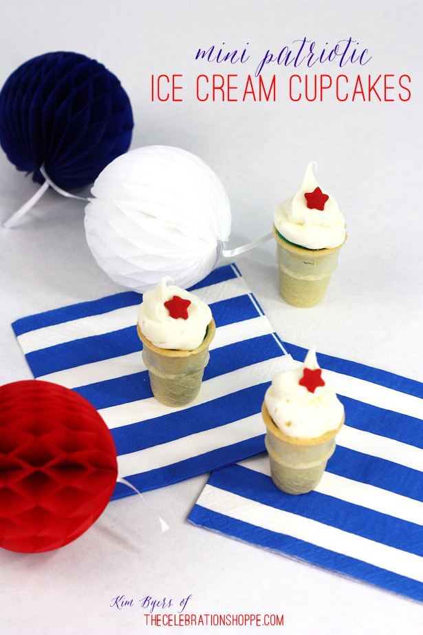 Mini Patriotic Ice Cream Cupcakes | Kim Byers, TheCelebrationShoppe.com
