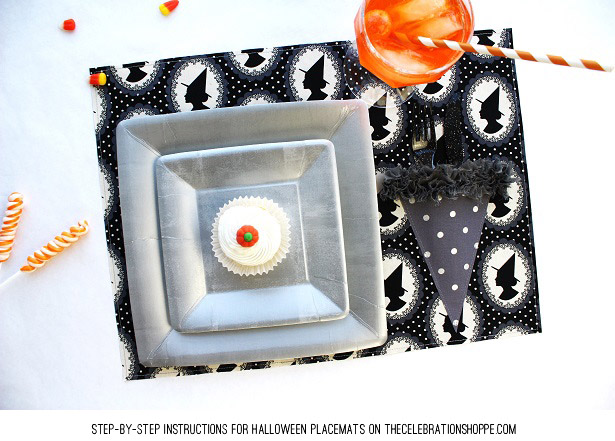 DIY Halloween Placemats with Witch's Hat Utensil Holders | Kim Byers, TheCelebrationShoppe.com