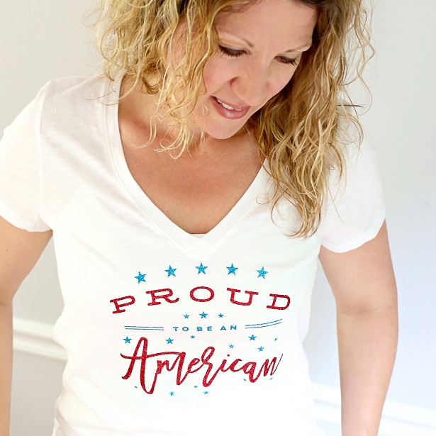 Proud To Be An American Glitter Tee | Kim Byers