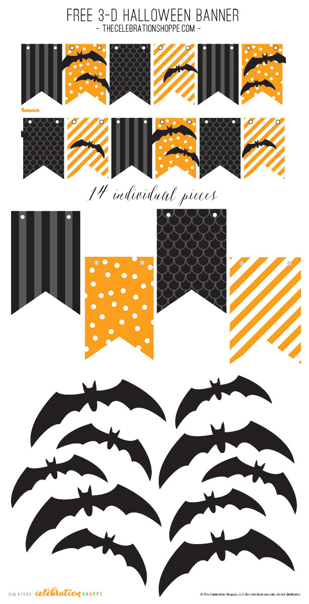 Free Printable Bat Banner in Orange & Black | Kim Byers