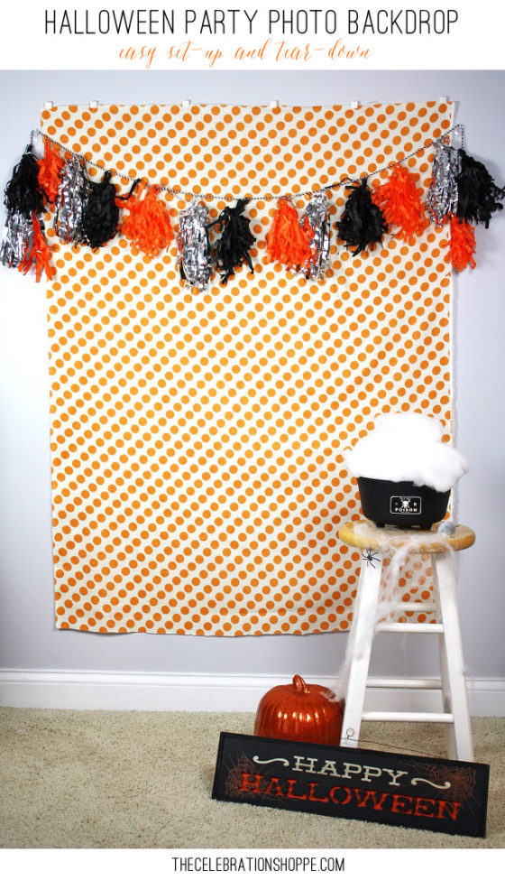 How to Hang Fabric Photo Booth Backdrops on Walls (Halloween Party Ideas)