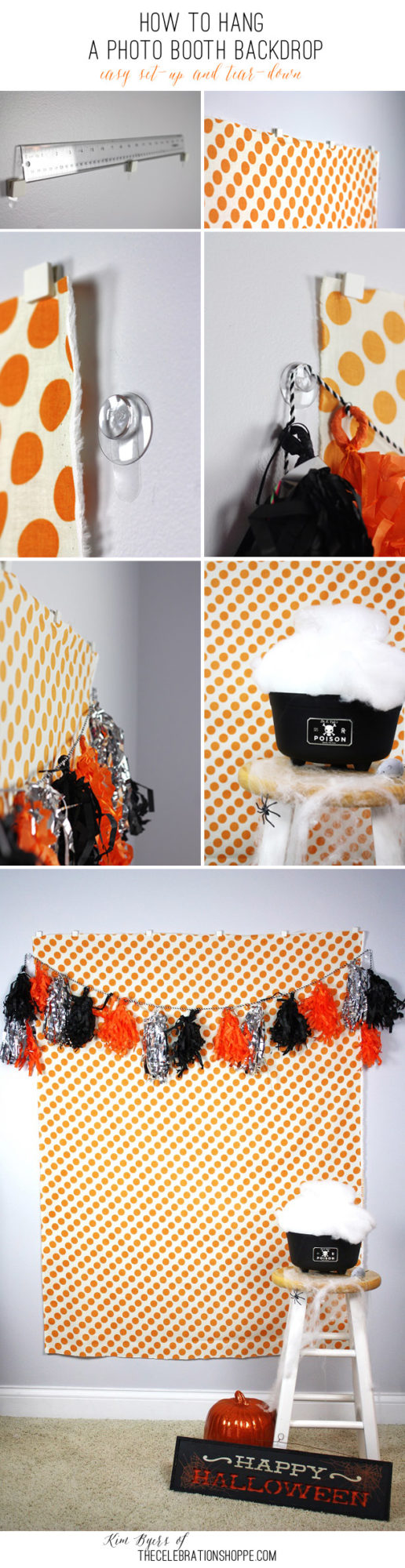 How to Hang Fabric Photo Booth Backdrops on Walls (Halloween Party Ideas)
