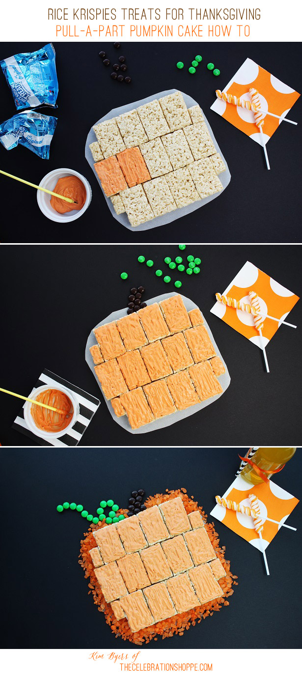 Pull-A-Part Rice Krispies Treats Pumpkin Cake | Kim Byers, TheCelebrationShoppe.com