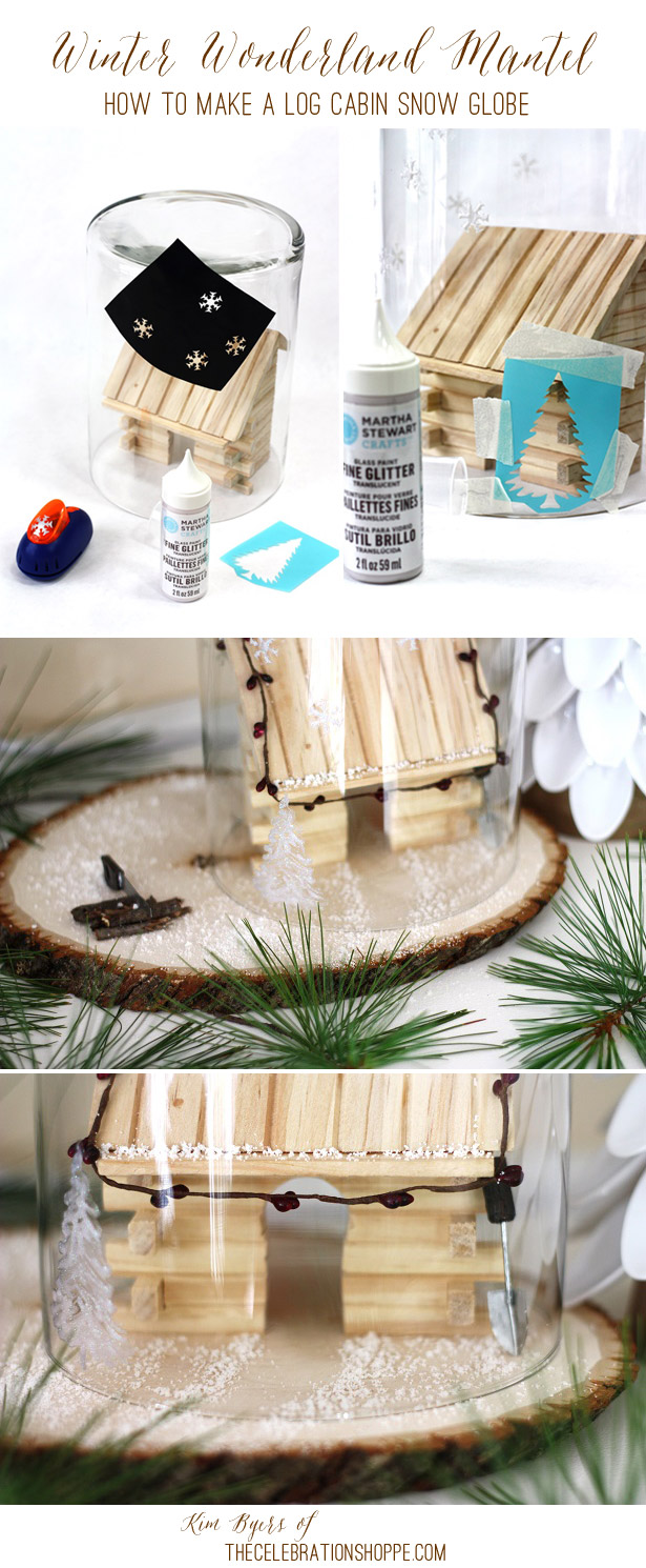 Winter Wonderland Christmas Mantel - DIY Snow Globe | Kim Byers, TheCelebrationShoppe.com