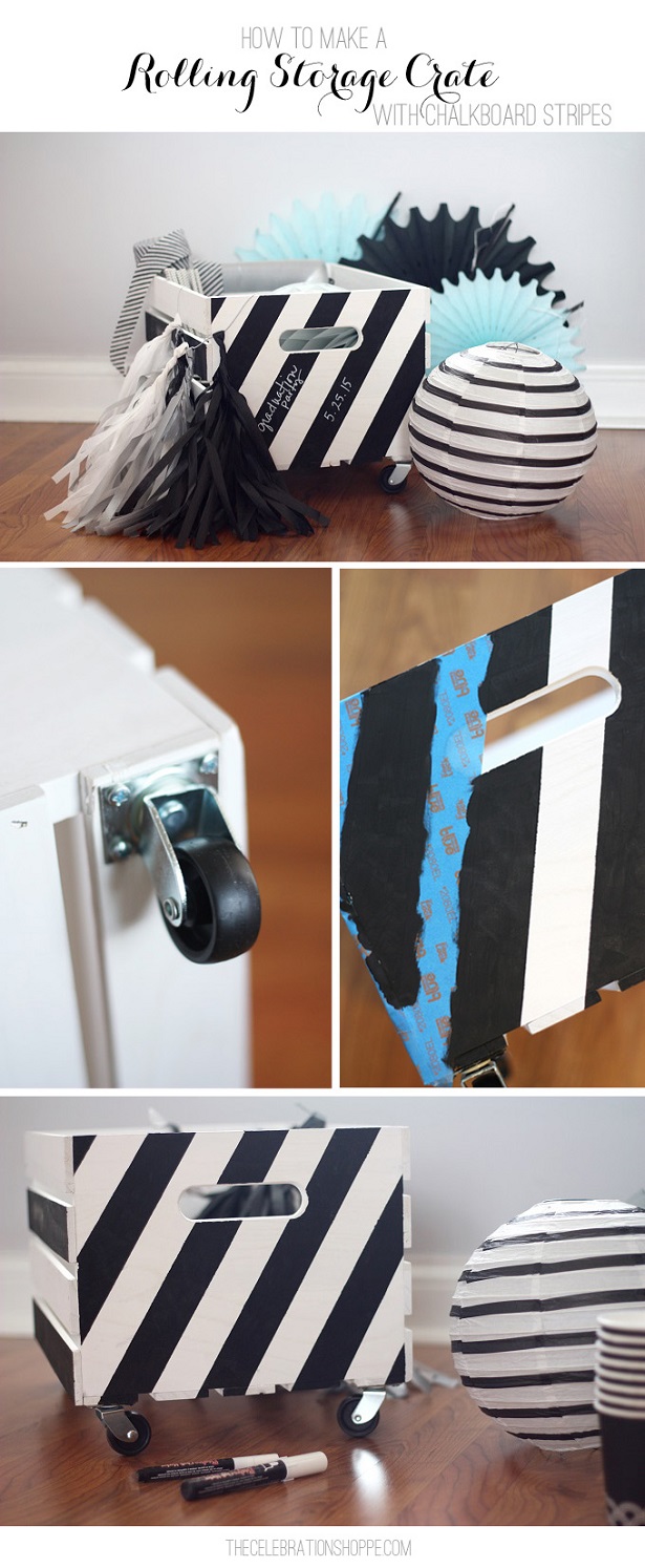 How To Make A Rolling Storage Crate with Chalkboard Stripes | @kimbyers