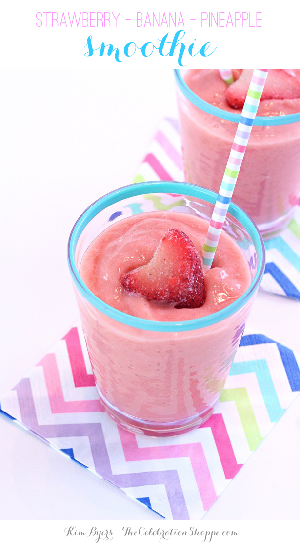 Strawberry Banana Pineapple Smoothie Recipe | @kimbyers TheCelebrationShoppe.com
