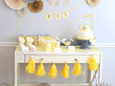 Bee baby shower table yellow gray kim byers 6332wl