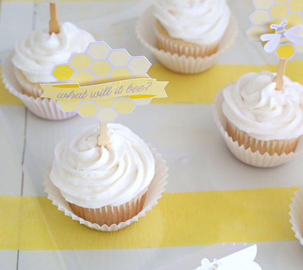 2-D yellow baby shower cupcake toppers | Kim Byers
