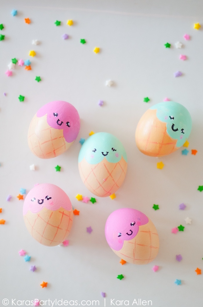 Best Easter Egg Decorating Ideas Kawaii Ice Cream Cone Eggs | Kara's Party Ideas