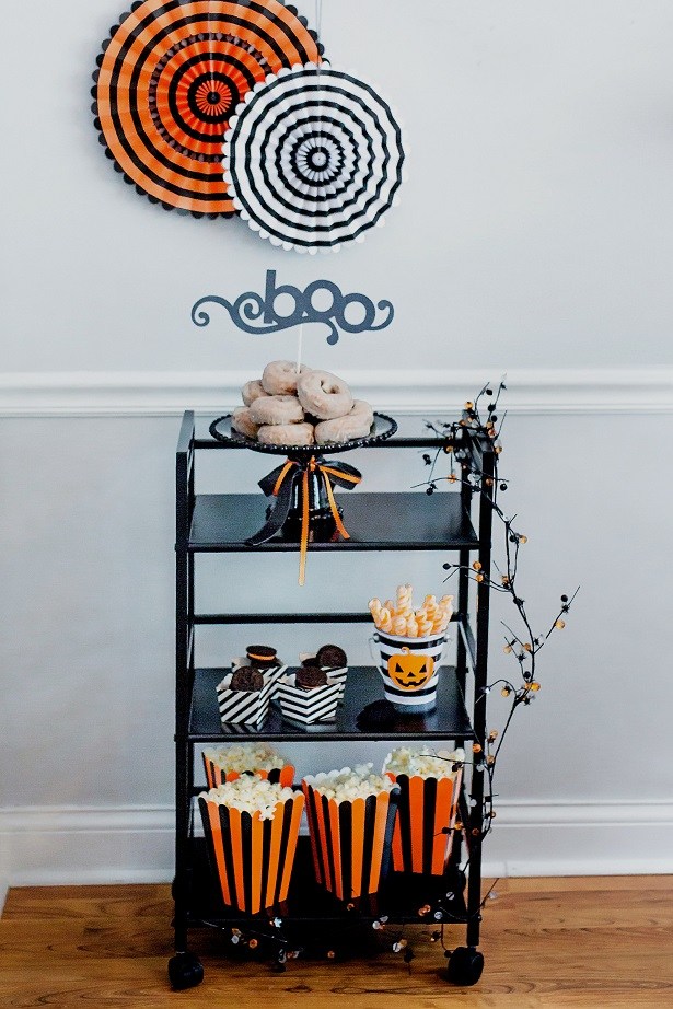 Halloween Bar Cart With Boo Halloween Cake Topper