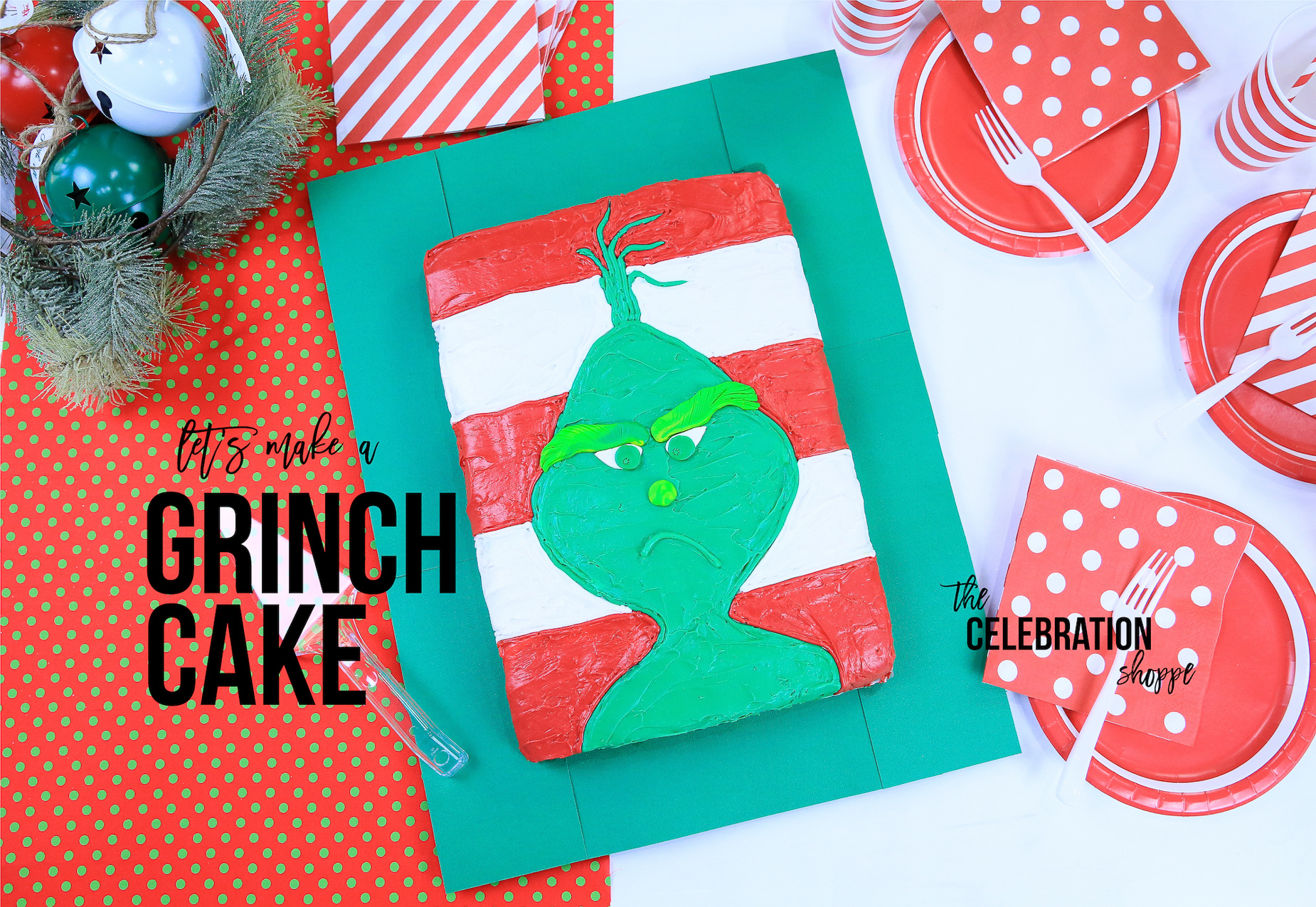 The Grinch Cake - Easy Christmas Sheet Cake