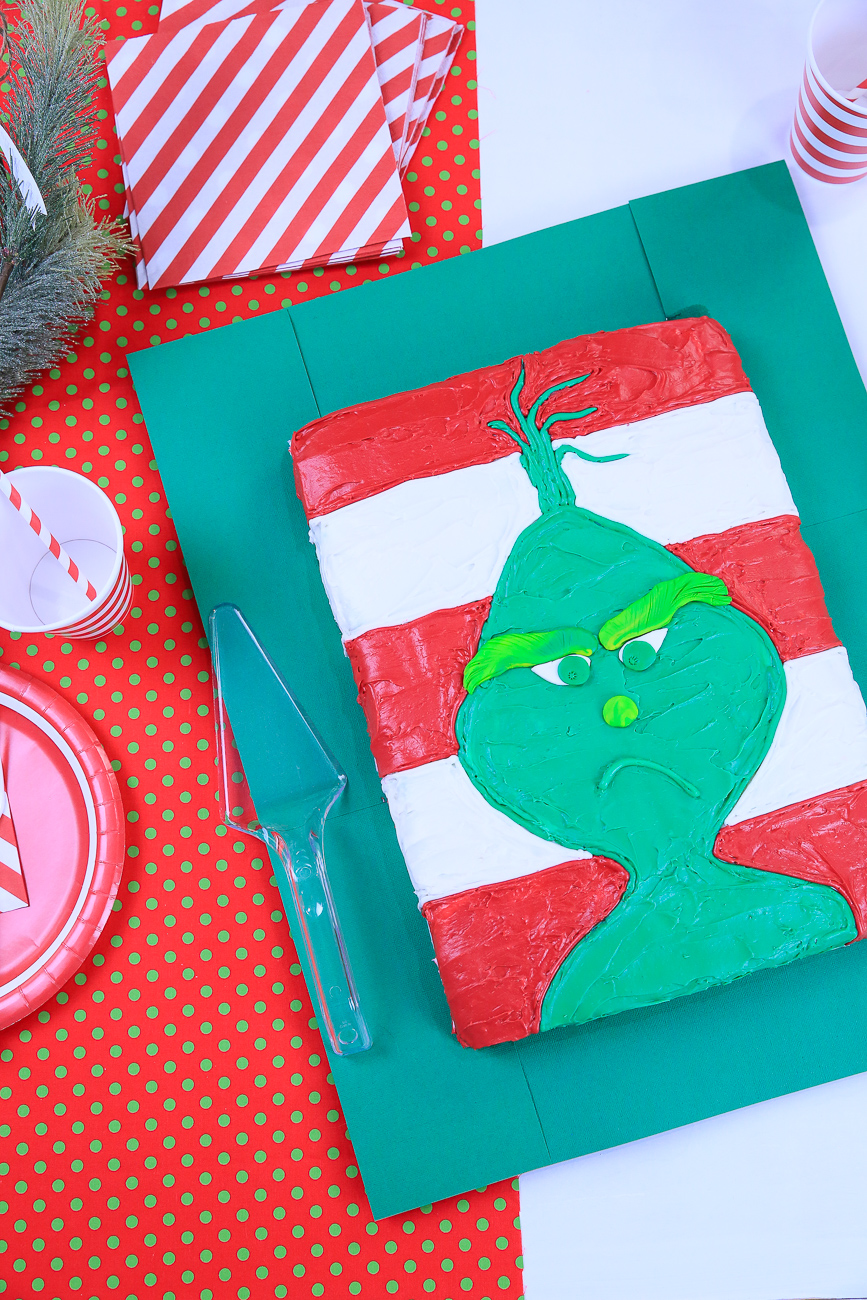 The Grinch Cake - Easy Christmas Sheet Cake